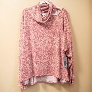 TERRA & Sky Pink Leopard Print Open Shoulder Sweater 4X